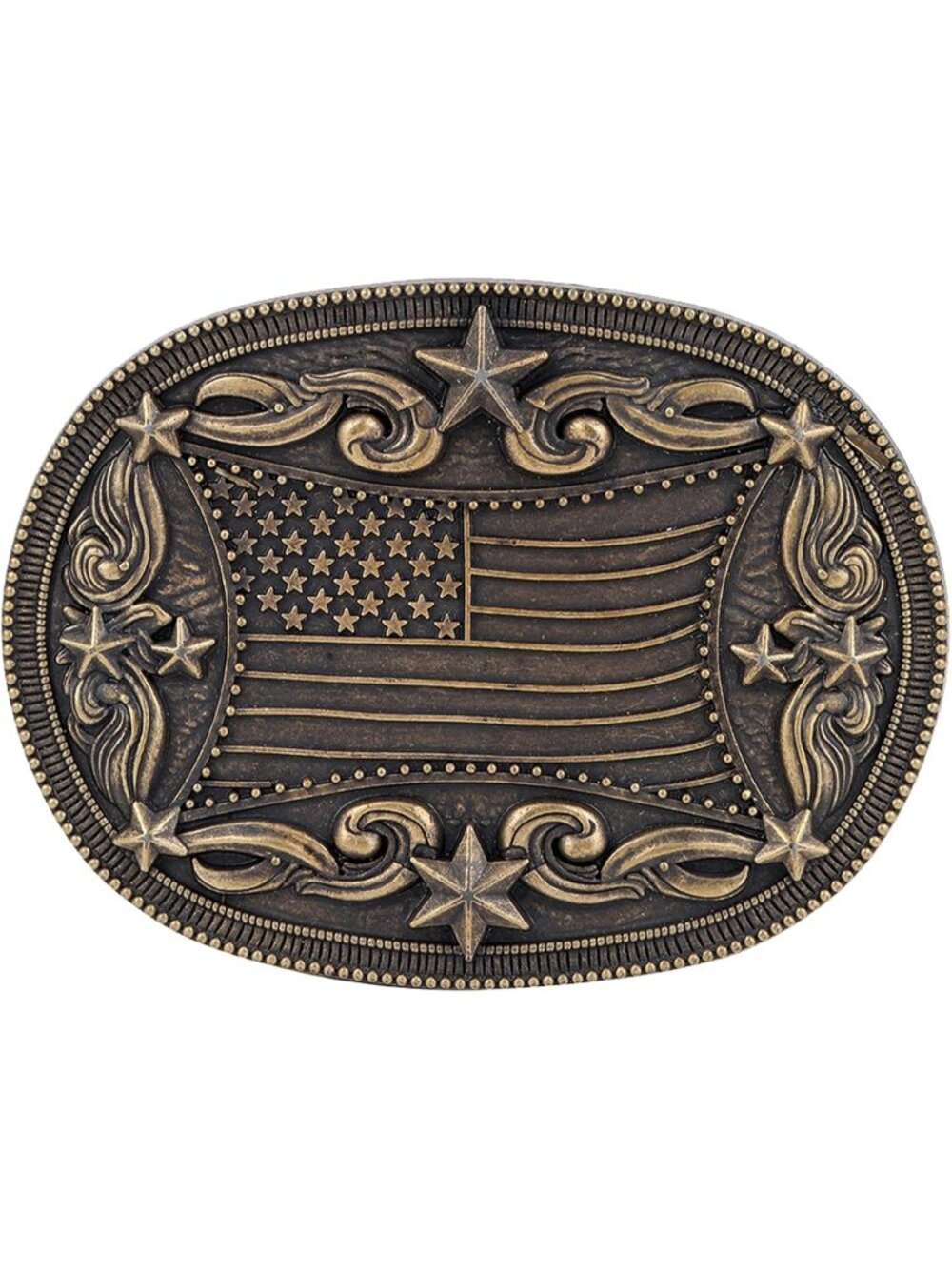 Unisex Bronze Flag Flower Vintage Poker Cowboy Texas Rodeo Belt Buckle